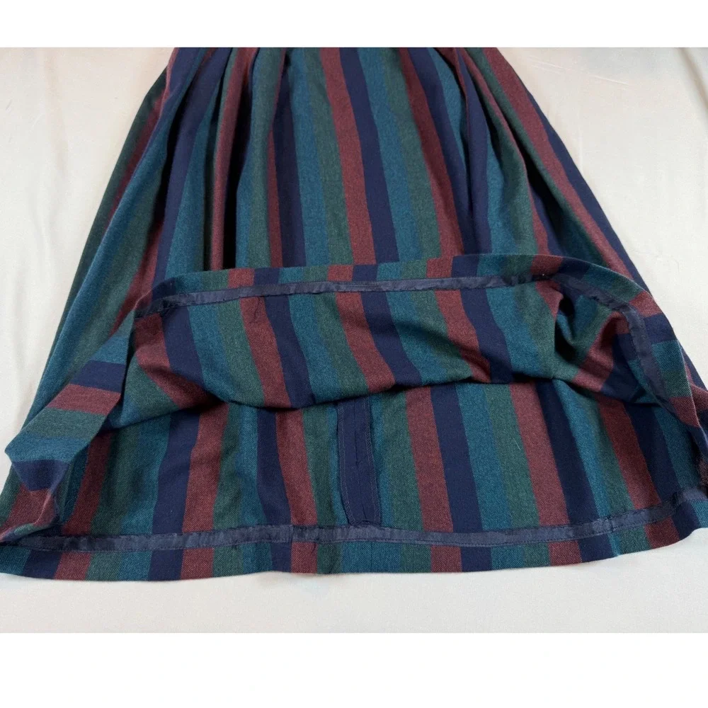 Vtg Striped Midi Skirt ILGWU Union Made High Waist Pleated Academia A-line Sz 4